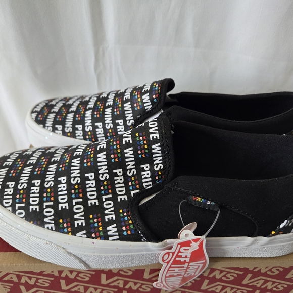 Women's Vans Asher Canvas Slip On Pride "Love Wins" Black/Glitter Size 8 Medium - Picture 5 of 9